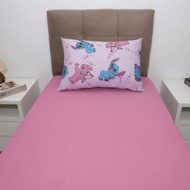 Imagem de Portallar, Jogo Lençol Stitch Angel Love 100% Algodão C/Elástico 2 Pçs
