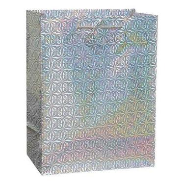 Imagem de Kit 10 Sacola Papelão Laminada Holográfica Alça Prateada Dourada Festa