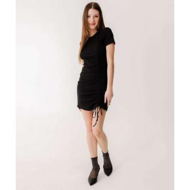 Imagem de Vestido Feminino Tubinho Drapeado Manga Curta Marisa-39070, Preto, GG