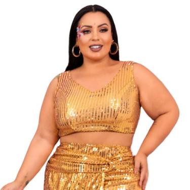 Imagem de Top cropped regata brilhante de lantejoulas semitransparente forrado i