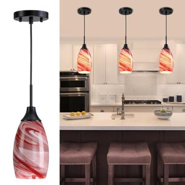 Imagem de Viinew Mini Luminária Pendente De Vidro, Pacote Com 3, Oval Mármore Bordô Soprado À Mão, Para Teto, Sala Jantar, Cozinha, Hall Entrada, Corredor, 4,72"