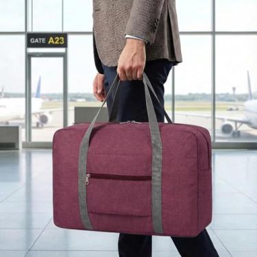 Imagem de Bolsa de viagem leve e dobrável – Mala de mão compacta para viagens noturnas, bolsa unissex para fim de semana, Vermelho, Esportes