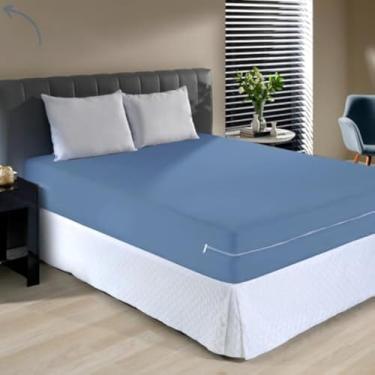 Imagem de Capa protetora para colchao de casal box, respiravel e resistente, azul