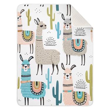 Imagem de Qilmy Cobertor de bebê de lhama 76 x 101 cm, cobertor infantil de algodão macio para meninos e meninas, cobertor leve e quente para berço e carrinho de bebê recém-nascido