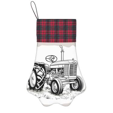 Imagem de SKKNT Meias de Natal com estampa de trator de desenho animado, animais de estimação, decoração de Natal, cães, gatos, árvores, doces, presente, conveniente