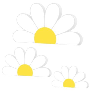 Imagem de 3 peças de placas de mesa de madeira margarida decoração margarida flor bloco de madeira conjunto de placa rústica casa de fazenda margarida decoração de mesa para primavera verão casa escritório