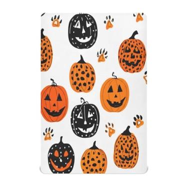 Imagem de JUZIHAI Lençol de berço de Halloween para meninos e meninas, capa de colchão de bebê macio elástico respirável para berço padrão e cama infantil, 132 x 71 cm