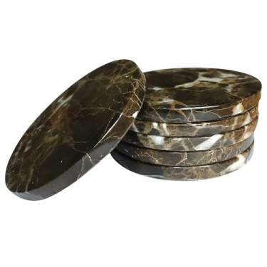 Imagem de SS Antiguidade e Mármore Conjunto de 6 porta-copos de mármore egípcio feito à mão – Porta-copos de luxo para mesa de café, bar doméstico, cozinha e escritório – Design elegante de pedra natural com