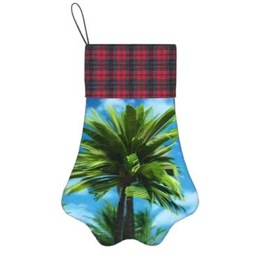 Imagem de Meias de Natal com estampa de palmeira de verão, animais de estimação, decoração de Natal, cães, gatos, árvores, doces, presente, conveniente
