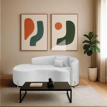 Imagem de Divã Recamier Curvo Sala De Estar Recepção Inglaterra 180cm Pés Metal Dourado Lado Esquerdo Bouclé Branco