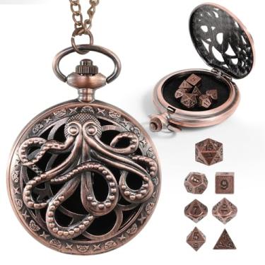 Imagem de Banloga D&D Dice Set,7PCS Metal Dice for Dungeons and Dragons,Mini Dice Set with Pocket Watch Case,Role Playing Board Games Accessories (Octopus, Copper)