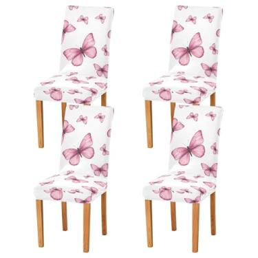 Imagem de ODAWA Conjunto de 2 capas de cadeira de sala de jantar, borboletas laváveis removíveis, brancas, universais para sala de estar