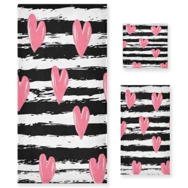 Imagem de Wassud Conjunto de 3 toalhas de banho listradas para dia dos namorados, toalhas supermacias e absorventes para banheiro, toalhas de banho de secagem rápida, toalha de banho para academia, spa, hotel