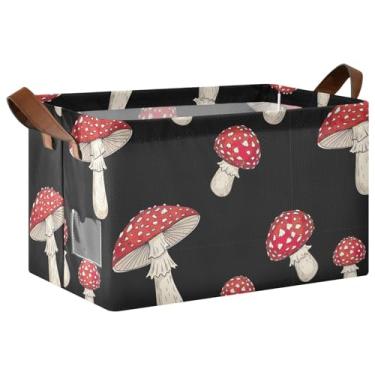 Imagem de Cesta de armazenamento preta de cogumelos para organização e quarto de armazenamento, cestas decorativas dobráveis de 40 x 28 x 25 cm para armazenamento de toalhas, 1 pacote