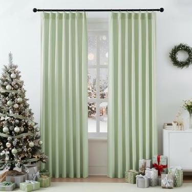 Imagem de Cortinas de textura de linho verde para sala de estar, jardim, plissadas, 203 cm de comprimento, semitransparentes, conjunto de 2 painéis para privacidade de fazenda, filtragem de luz, cortinas