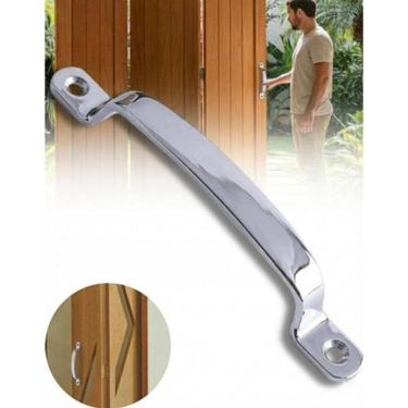 Imagem de Puxador Porta Camarão Prateado Alumínio Madeira Parafuso