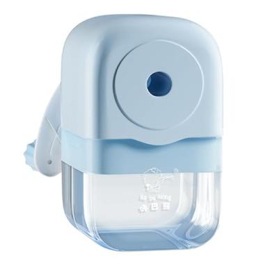 Imagem de Apontador de lápis manual com alimentação automática, apontador de manivela para lápis padrão e de cor, com gaveta grande de aparas para escola, escritório, casa, azul