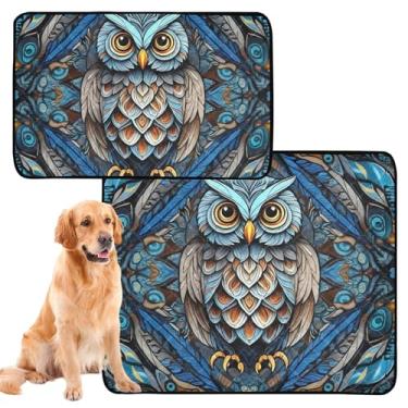 Imagem de Tapetes laváveis para animais de estimação, coruja, arte azul vibrante, reutilizáveis para animais de estimação, absorvente de cães, tapete impermeável para gaiola de cachorro, médio + grande