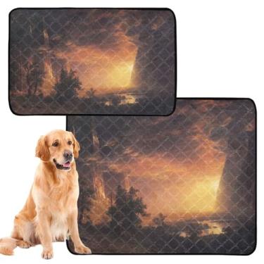 Imagem de TSENQUE Landscape Bierstadt Albert Sunset Yosemite Valley Almofadas laváveis para xixi para animais de estimação, tapete reutilizável para animais de estimação, impermeável, tapete de cercadinho à