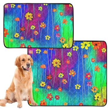 Imagem de Almofadas de xixi laváveis com flores abstratas coloridas e reutilizáveis para cães de estimação, tapete de gaiola de cachorro fofo, impermeável, absorvente e absorvente, almofadas de treinamento de