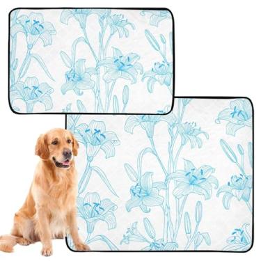 Imagem de TSENQUE Art Lily Flowers Blue White Pet Dog Pee Pads Lavável Reutilizável Tapete Absorvente para Cães Tapetes Impermeáveis para Cachorros, Pequeno x Pacote com 3