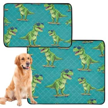 Imagem de TSENQUE Almofadas de xixi azuis laváveis para cães Cool Green Rex Dinosaurs Almofada de xixi reutilizável absorvente tapete de gaiola de cachorro fofo à prova d'água, pequeno x pacote com 3