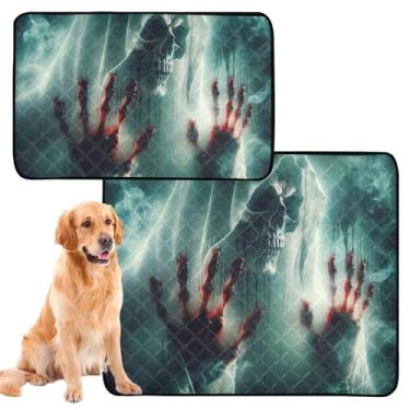 Imagem de TSENQUE Almofadas de xixi para cães, lavável, impermeável, tapete para cercadinho de Halloween, terror, caveira, gatos assustadores, reutilizável para animais de estimação, almofadas para cães
