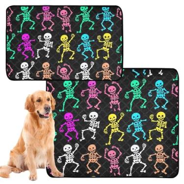 Imagem de Almofadas de xixi para cães, lavável, para animais de estimação, reutilizáveis, engraçadas, esqueletos de desenho animado, preto, absorvente, tapete impermeável para gaiola de cachorro, médio + grande