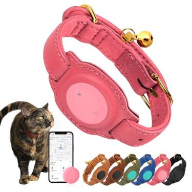 Imagem de Cat Tracker, GPS Pet Tracker para gatos (apenas iOS), coleira de couro para gatos com rastreador, funciona com qualquer coleira, sem taxa mensal, compatível com Apple Find My App não para Android