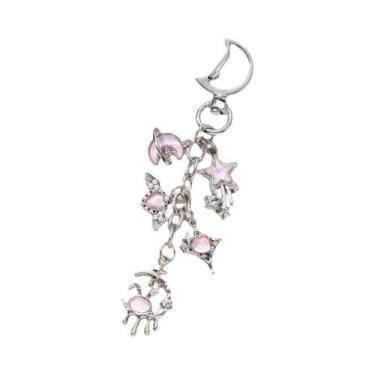 Imagem de Chaveiro De Esmalte Rosa Azul Y2K Com Lua, Estrela E Coração, Lindo Ch