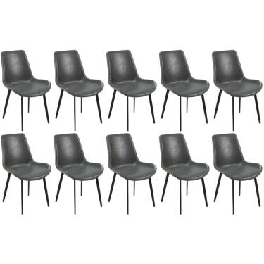 Imagem de Kit 10 Cadeiras De Jantar Estofada Chicago Base Metal - Cinza Escuro
