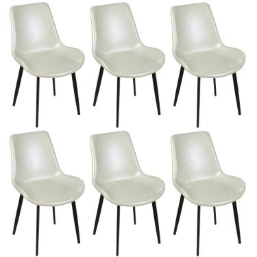 Imagem de Kit 6 Cadeiras De Jantar Estofada Chicago Base Metal - Branco