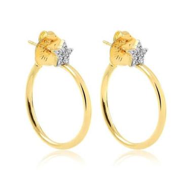 Imagem de Brinco Meia Argola Grande Estrela Zircônia Folheado A Ouro - Radhau Jo