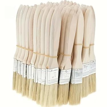 Imagem de Pacote com 10 pincéis de cerdas planas - cabo de madeira para arte, artesanato, gesso, pintura e tingimento - Versátil para verniz, aplicação de cola, aparar e reparar em casa em ambientes internos