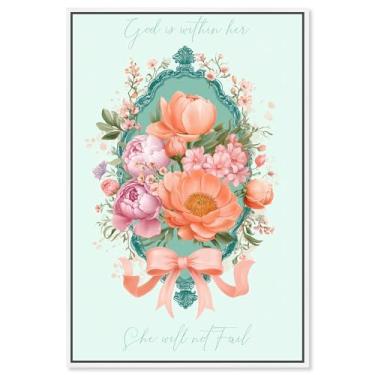 Imagem de God is With Her Impressão em tela floral Jesus Wall Art por Art Remedy, moldura branca, 50 x 76 cm