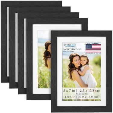 Imagem de Icona Bay - Molduras para fotos 12 x 17 cm com tapete removível para fotos de 10 x 15 cm - bálsamo preto, pacote com 5 - estilo moderno de grão de madeira com folha de capa à prova de estilhaçamento
