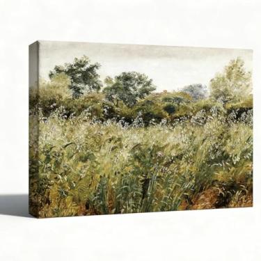 Imagem de Arte de parede em tela, pintura a óleo, arte de parede, decoração de paisagem, campo verde com árvores, imagem para sala de estar, quarto, corredor, casa de fazenda, natureza, tela, arte, 20 x 25 cm