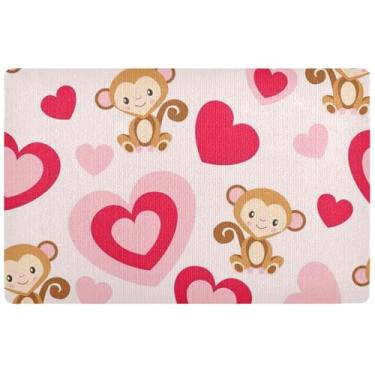 Imagem de TSENQUE Tapete de porta personalizado macaco animais corações tapetes engraçados à prova d'água, tapete de porta externo tapetes de entrada laváveis para dentro de casa 81 x 50 cm