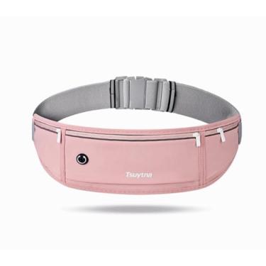 Imagem de TSUYTNA Pochete Fina Para Corrida, Masculina E Feminina, Suporte Celular, Bolsa Cinto Dinheiro, Acessórios Equipamentos Com 3 Bolsos, Serve Todos Os Celulares (Rosa)
