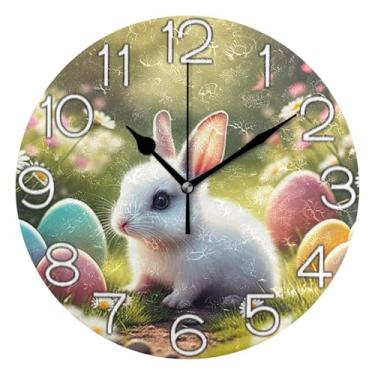 Imagem de Relógio de parede decorativo analógico escritório cozinha relógio divertido alimentado por bateria, retro moderno art déco decoração de parede bonito coelho da Páscoa coelho floral, 25 cm, ponteiros