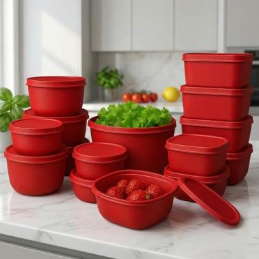 Imagem de Potes Herméticos com Tampa Kit 15 Peças,Retangular e Bowl, Vedação Hermética Organização de Cozinha para Mantimentos Freezer Geladeira Micro-ondas (Vermelho)