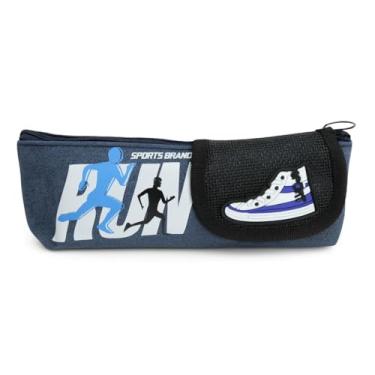 Imagem de Estojo Escolar, Bolsa Organizadora para Material Escolar, Azul e Preto, Design Esportivo com Detalhe de Tênis