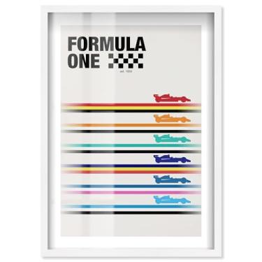Imagem de Pôster retrô F1 Shadowbox Print Formula 1 pôsteres por Notoriart, moldura branca, 43,3 x 63,5 cm