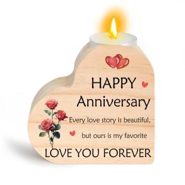 Imagem de Presentes de casamento de feliz aniversário para mulheres homens esposa marido - castiçais de madeira em forma de coração romântico aniversário dia dos namorados para esposa marido namorado ele ela