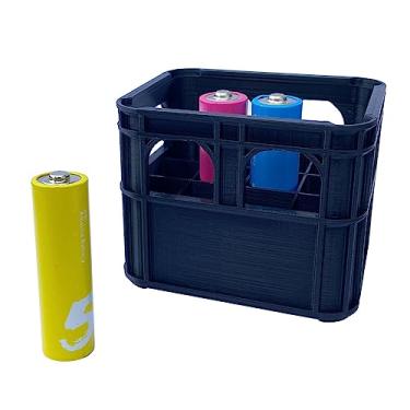 Imagem de Sactulaz Organizador de bateria AA Beer Crate, suporte de armazenamento de bateria comporta 12 pilhas AA, recipiente para caixa de bateria doméstica, presente para amantes de cerveja (pilhas pretas
