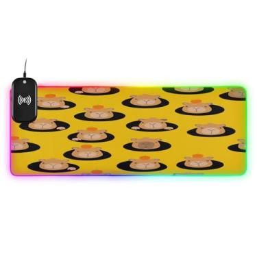 Imagem de CEBUGI Mouse pad de carregamento sem fio padrão Capybaras 15 W rápido para jogos com iluminação LED 14 RGB para jogos, PC, laptop, mesa 80 x 30 cm