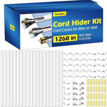 Imagem de Kit de hider de cabo de 3,200 cm, capas de cabos para fios na parede, pista de cabos pintável, hider de cabos para montagem na parede, kit de parede para esconder cabos de TV, capas de fio para cabos