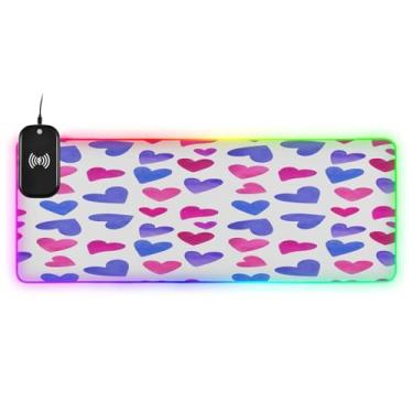 Imagem de CEBUGI Mouse pad de carregamento sem fio de corações coloridos de 15 W com iluminação LED RGB 14 para jogos, PC, laptop, mesa 90,9 x 39,9 cm