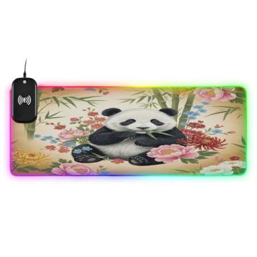 Imagem de CEBUGI Mouse pad de carregamento sem fio Panda 15 W rápido para jogos com 14 iluminação LED RGB para jogos, PC, laptop, mesa 80 x 30 cm