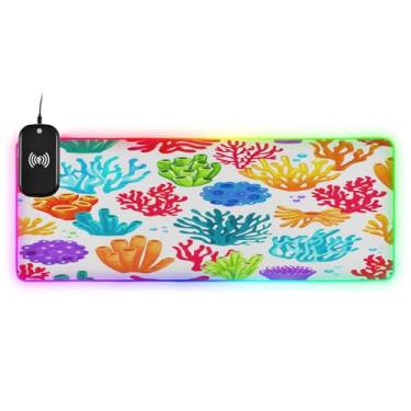 Imagem de CEBUGI Mouse pad de carregamento sem fio coral colorido 15 W rápido para jogos com 14 iluminação LED RGB para jogos, PC, laptop, mesa 89,9 x 39,9 cm